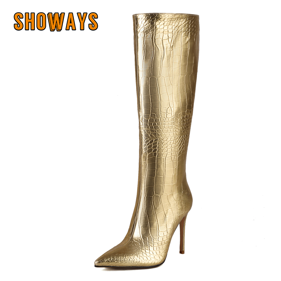 Shiny Silver Gold Women Knee H - Riding Boot Short avaliação e preço