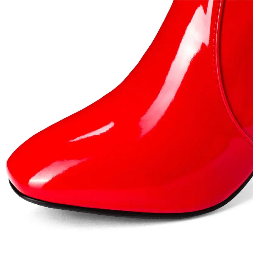 Red White Patent Leather Women - Riding Boot Short avaliação e preço
