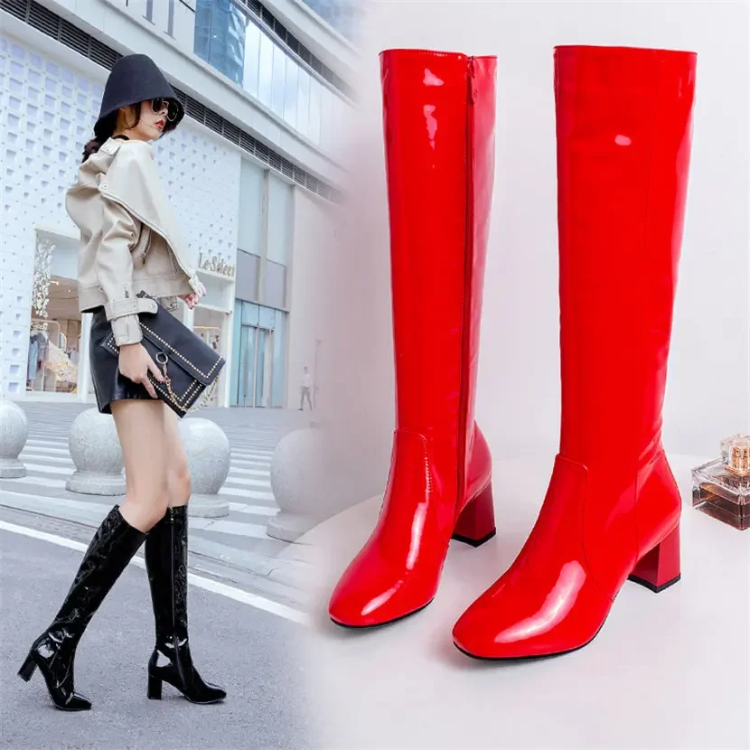 Red White Patent Leather Women - Riding Boot Short avaliação e preço