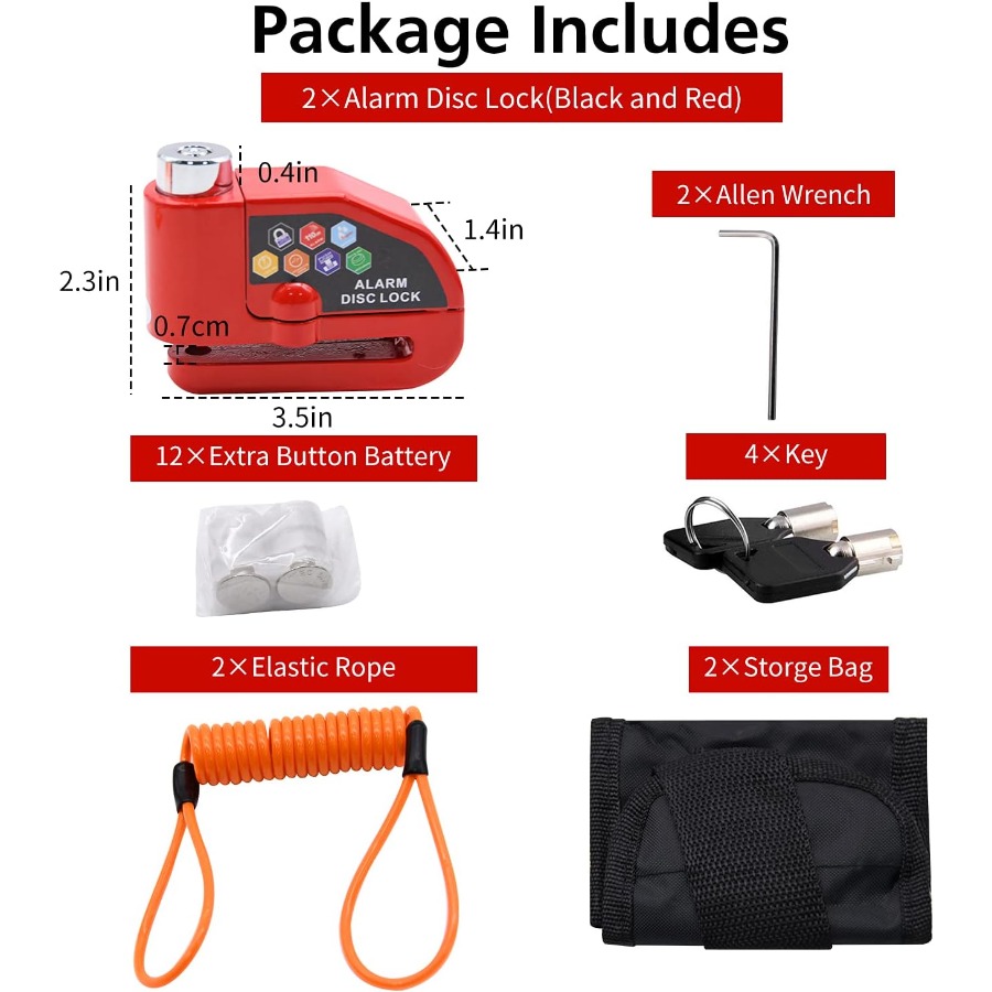 Alarm Disc Lock Set 2pcs Brake - Disc Lock Brake avaliação e preço